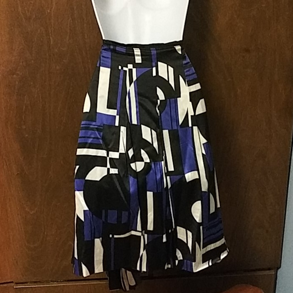 RALPH LAUREN SILK BLUE WHITE BLACK SKIRT - Picture 5 of 6